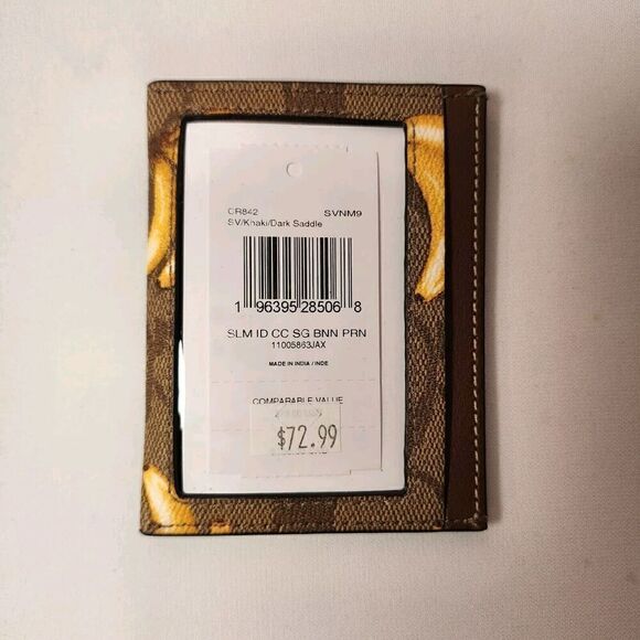 NWT COACH CR842 Slim ID Card Case In Signature Canvas With Banana Print - Picture 2 of 3